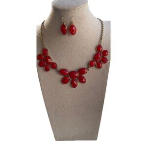 Vintage Charming Charlie Goldtone Burnt Orange Bead Scoop Necklace Earrings